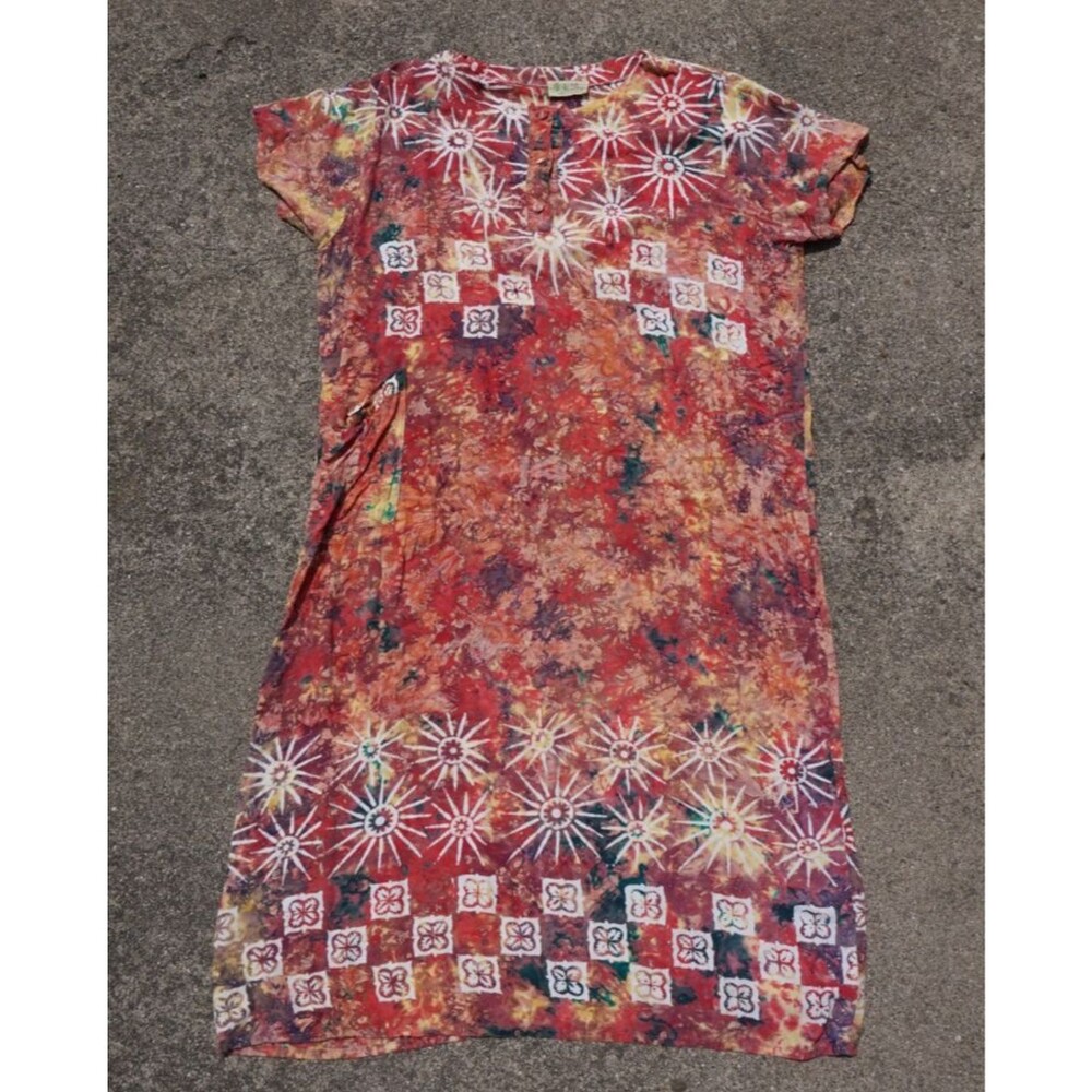 VTG Lady Cactus Boho Midi Dress Women XL Batik Cottagecore Festival Beach Cover
